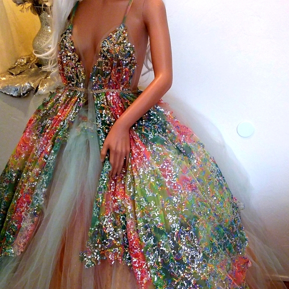 "CINDLE" Sequin Tie Dye Rainbow Wedding Ballgown Set - Picture 9 of 16